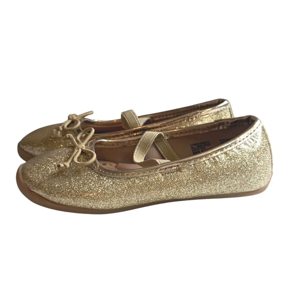 Wonder Nation Toddler Girls Gold Glitter Ballet Flats Memory Foam Shoes Size 8
